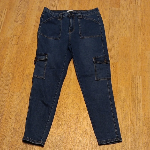 Bleu dark Blue Denim Cargo Skinny Jeans Size 10 - Picture 1 of 5